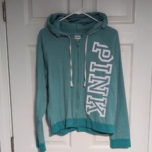 PINK Victoria's Secret Women's Aqua Zip-Up Hoodie
